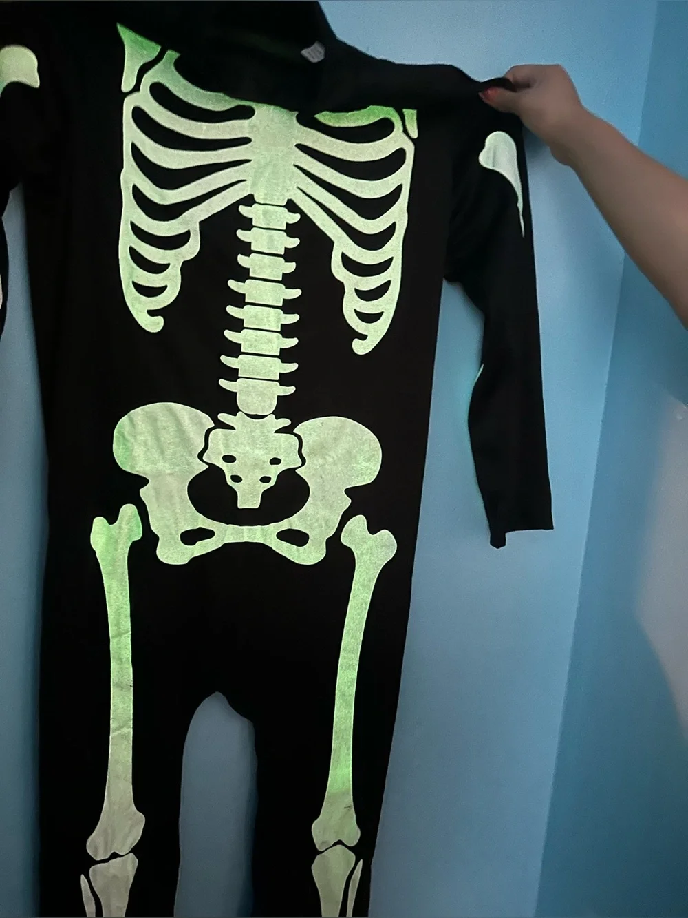 Kids Black Glow Skeleton Costume with Bone Print